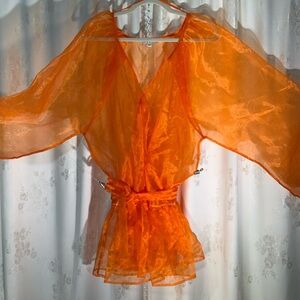 Love Sheer Orange Mesh Top